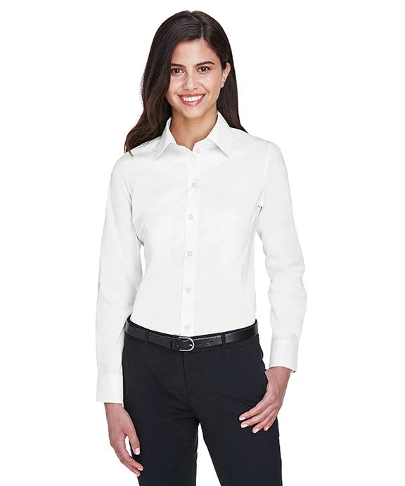 Women's sweatshirt with a mesh panel insert for breathability during workoutsDG530W - Devon & Jones Ladies Crown Woven Collection™ Solid Stretch Twill | White Women's sweatshirt with a mesh panel insert for breathability during workoutsDG530W - Devon & Jones Ladies Crown Woven Collection™ Solid Stretch Twill | White