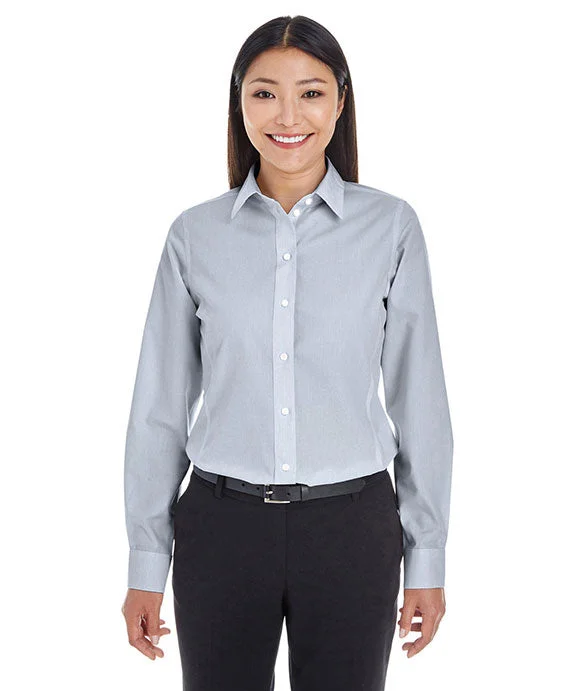 Women's crew - neck sweatshirt in a heather gray shade for a classic and versatile optionDG534W - Devon & Jones Ladies Crown Woven Collection™ Striped Shirt | Navy/White Women's crew - neck sweatshirt in a heather gray shade for a classic and versatile optionDG534W - Devon & Jones Ladies Crown Woven Collection™ Striped Shirt | Navy/White