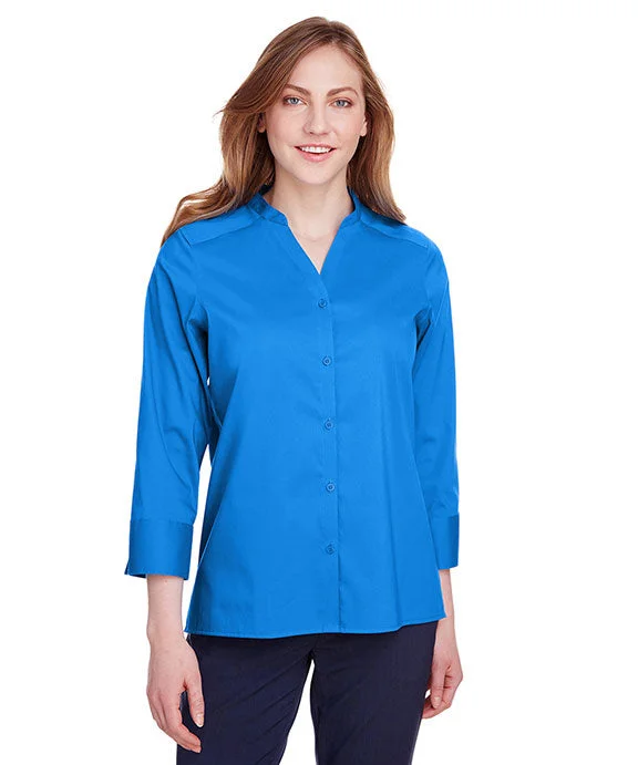 Women's tie - front hoodie in a lightweight fabric for summer layeringDG560W - Devon & Jones Ladies Crown Collection™ Stretch Broadcloth 3/4 Sleeve Blouse | French Blue Women's tie - front hoodie in a lightweight fabric for summer layeringDG560W - Devon & Jones Ladies Crown Collection™ Stretch Broadcloth 3/4 Sleeve Blouse | French Blue