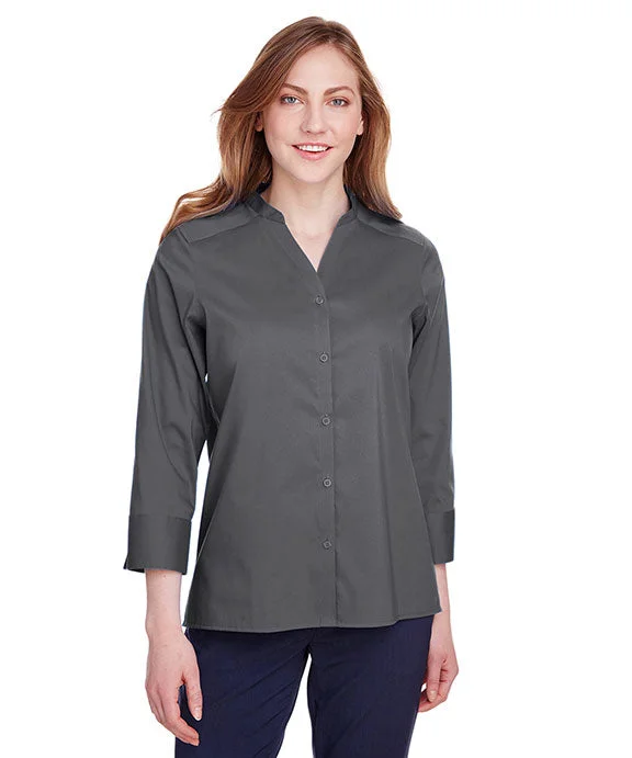 Women's zip - front sweatshirt with contrast stitching for a sporty aestheticDG560W - Devon & Jones Ladies Crown Collection™ Stretch Broadcloth 3/4 Sleeve Blouse | Graphite Women's zip - front sweatshirt with contrast stitching for a sporty aestheticDG560W - Devon & Jones Ladies Crown Collection™ Stretch Broadcloth 3/4 Sleeve Blouse | Graphite