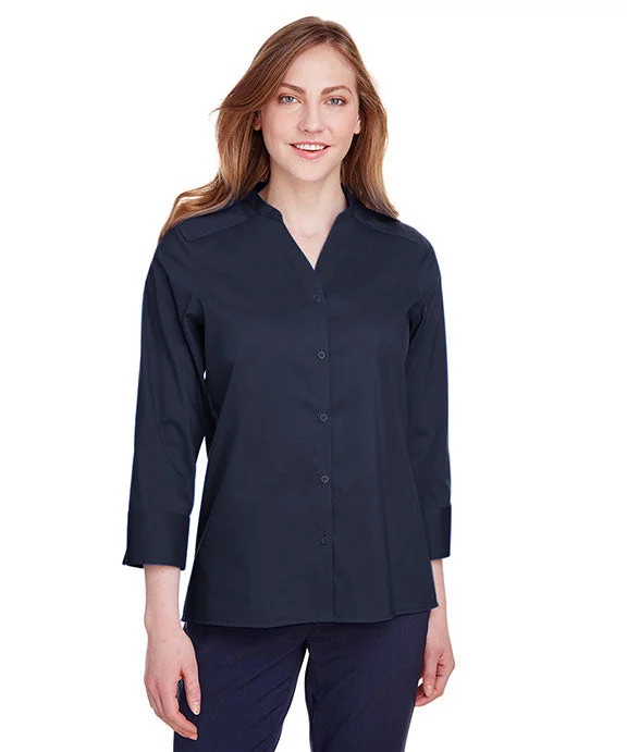 Women's cropped sweatshirt with a lace - trimmed hem for a romantic lookDG560W - Devon & Jones Ladies Crown Collection™ Stretch Broadcloth 3/4 Sleeve Blouse | Navy Women's cropped sweatshirt with a lace - trimmed hem for a romantic lookDG560W - Devon & Jones Ladies Crown Collection™ Stretch Broadcloth 3/4 Sleeve Blouse | Navy