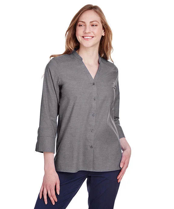 Women's sweatshirt with a mesh panel insert for breathability during workoutsDG562W - Devon & Jones Ladies Crown Collection™ Stretch Pinpoint Chambray 3/4 Sleeve Blouse | Graphite Women's sweatshirt with a mesh panel insert for breathability during workoutsDG562W - Devon & Jones Ladies Crown Collection™ Stretch Pinpoint Chambray 3/4 Sleeve Blouse | Graphite