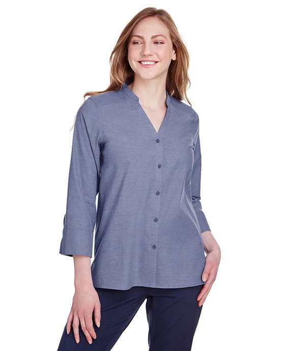 Women's hoodie with a detachable hood for customizable stylingDG562W - Devon & Jones Ladies Crown Collection™ Stretch Pinpoint Chambray 3/4 Sleeve Blouse | Navy Women's hoodie with a detachable hood for customizable stylingDG562W - Devon & Jones Ladies Crown Collection™ Stretch Pinpoint Chambray 3/4 Sleeve Blouse | Navy
