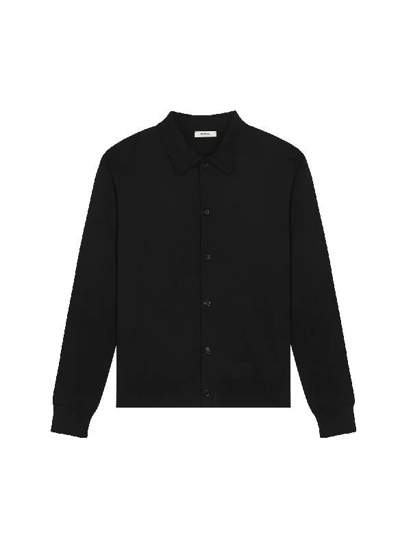 Women's tie - front hoodie in a lightweight fabric for summer layeringWomens DNA Knitted Collared Shirt—black