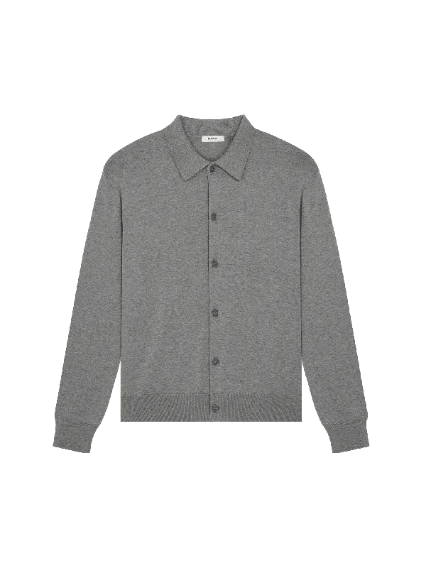 Women's oversized cropped hoodie with drawstrings for a trendy lookWomens DNA Knitted Collared Shirt—grey marl Women's oversized cropped hoodie with drawstrings for a trendy lookWomens DNA Knitted Collared Shirt—grey marl