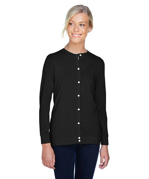 Women's pullover hoodie with a side slit for a modern and relaxed fitDP181W - Devon & Jones Ladies Perfect Fit™ Ribbon Cardigan | Black Women's pullover hoodie with a side slit for a modern and relaxed fitDP181W - Devon & Jones Ladies Perfect Fit™ Ribbon Cardigan | Black