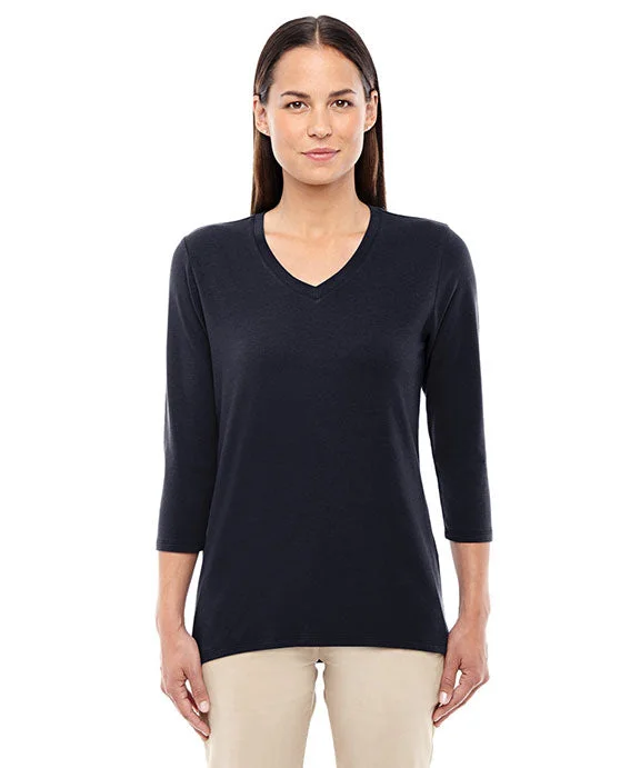 Women's zip - front sweatshirt with contrast stitching for a sporty aestheticDP184W - Devon & Jones Ladies Perfect Fit™ Bracelet-Length V-Neck Top | Black Women's zip - front sweatshirt with contrast stitching for a sporty aestheticDP184W - Devon & Jones Ladies Perfect Fit™ Bracelet-Length V-Neck Top | Black