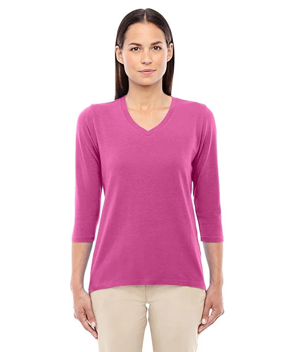 Women's cropped sweatshirt with a lace - trimmed hem for a romantic lookDP184W - Devon & Jones Ladies Perfect Fit™ Bracelet-Length V-Neck Top | Charity Pink Women's cropped sweatshirt with a lace - trimmed hem for a romantic lookDP184W - Devon & Jones Ladies Perfect Fit™ Bracelet-Length V-Neck Top | Charity Pink