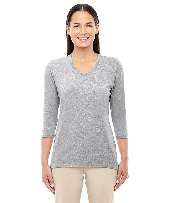Women's crew - neck sweatshirt in a heather gray shade for a classic and versatile optionDP184W - Devon & Jones Ladies Perfect Fit™ Bracelet-Length V-Neck Top | Grey Heather Women's crew - neck sweatshirt in a heather gray shade for a classic and versatile optionDP184W - Devon & Jones Ladies Perfect Fit™ Bracelet-Length V-Neck Top | Grey Heather