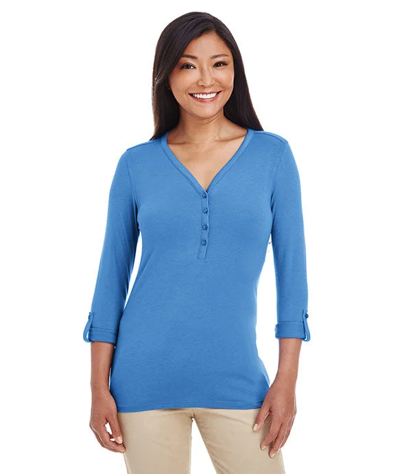 Women's mock - neck sweatshirt made of moisture - wicking material for fitness useDP186W - Devon & Jones Ladies Perfect Fit™ Y-Placket Convertible Sleeve Knit Top | French Blue Women's mock - neck sweatshirt made of moisture - wicking material for fitness useDP186W - Devon & Jones Ladies Perfect Fit™ Y-Placket Convertible Sleeve Knit Top | French Blue