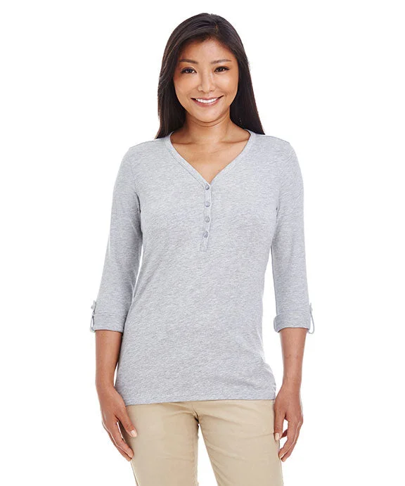 Women's color - block hoodie combining bold hues for a fashion - forward statementDP186W - Devon & Jones Ladies Perfect Fit™ Y-Placket Convertible Sleeve Knit Top | Grey Heather Women's color - block hoodie combining bold hues for a fashion - forward statementDP186W - Devon & Jones Ladies Perfect Fit™ Y-Placket Convertible Sleeve Knit Top | Grey Heather