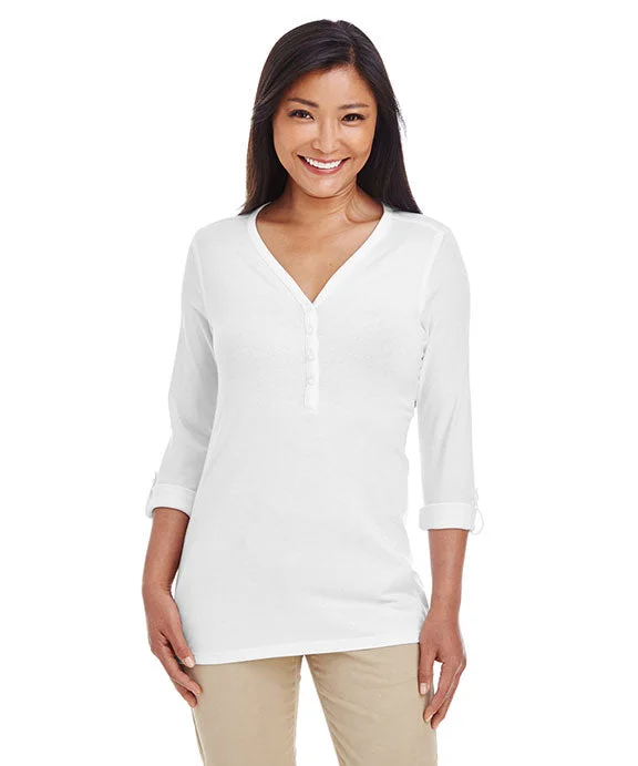 Women's hoodie with a detachable hood for customizable stylingDP186W - Devon & Jones Ladies Perfect Fit™ Y-Placket Convertible Sleeve Knit Top | White Women's hoodie with a detachable hood for customizable stylingDP186W - Devon & Jones Ladies Perfect Fit™ Y-Placket Convertible Sleeve Knit Top | White