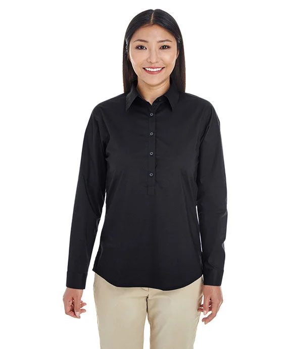 Women's oversized cropped hoodie with drawstrings for a trendy lookDP610W - Devon & Jones Ladies Perfect Fit™ Half-Placket Tunic Top | Black Women's oversized cropped hoodie with drawstrings for a trendy lookDP610W - Devon & Jones Ladies Perfect Fit™ Half-Placket Tunic Top | Black