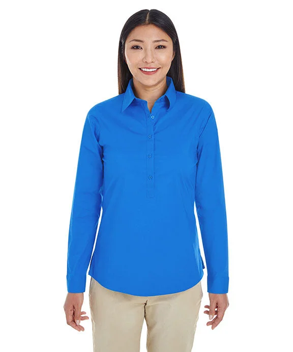 Women's hoodie with a glittery print for a glamorous and sparkly appearanceDP610W - Devon & Jones Ladies Perfect Fit™ Half-Placket Tunic Top | French Blue