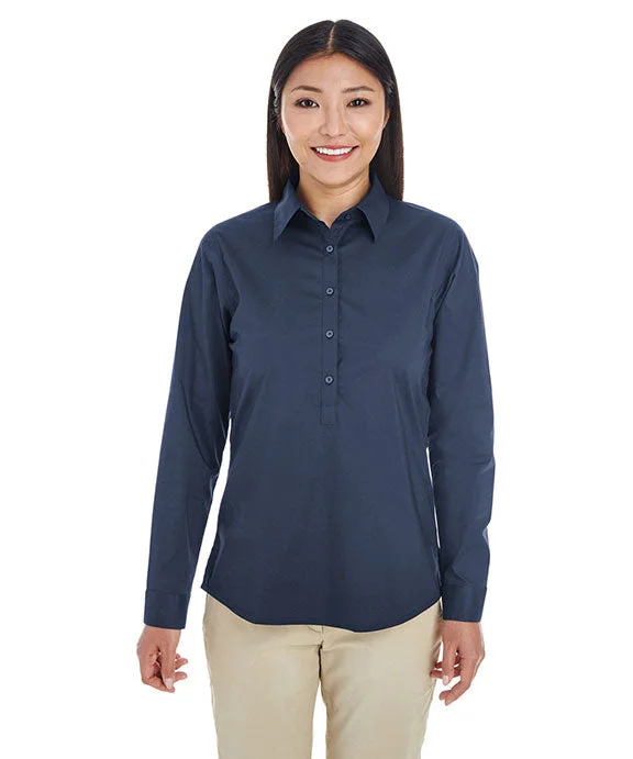 Women's mock - neck sweatshirt made of moisture - wicking material for fitness useDP610W - Devon & Jones Ladies Perfect Fit™ Half-Placket Tunic Top | Navy Women's mock - neck sweatshirt made of moisture - wicking material for fitness useDP610W - Devon & Jones Ladies Perfect Fit™ Half-Placket Tunic Top | Navy