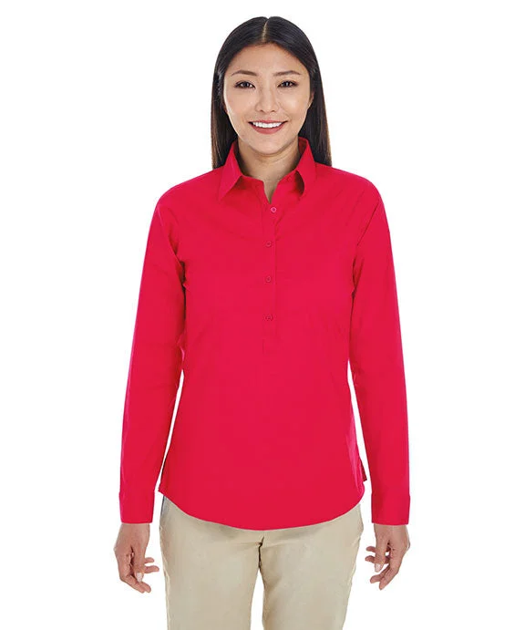 Women's color - block hoodie combining bold hues for a fashion - forward statementDP610W - Devon & Jones Ladies Perfect Fit™ Half-Placket Tunic Top | Red Women's color - block hoodie combining bold hues for a fashion - forward statementDP610W - Devon & Jones Ladies Perfect Fit™ Half-Placket Tunic Top | Red