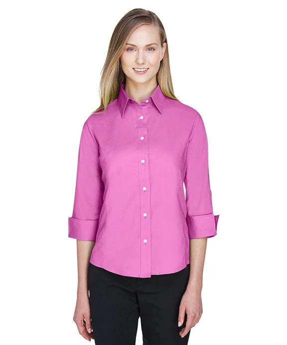 Women's quarter - zip sweatshirt made of organic cotton for eco - conscious fashionDP625W - Devon & Jones Ladies Perfect Fit™ Three-Quarter Sleeve Stretch Poplin Blouse | Charity Pink Women's quarter - zip sweatshirt made of organic cotton for eco - conscious fashionDP625W - Devon & Jones Ladies Perfect Fit™ Three-Quarter Sleeve Stretch Poplin Blouse | Charity Pink