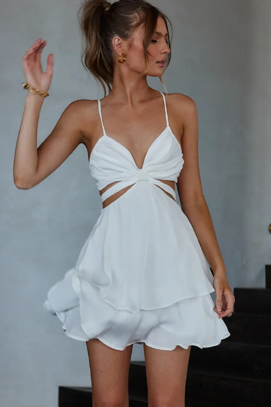 Little Black Women Dress with Sequins for a Glamorous Night OutDuplicity Cut-Out Waist Layered Hem Mini Dress White Little Black Women Dress with Sequins for a Glamorous Night OutDuplicity Cut-Out Waist Layered Hem Mini Dress White