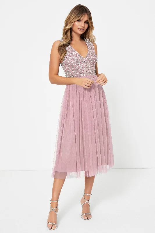 Strapless Women Dress with a Built - in Bra for Comfort and SupportDusty Pink V-Neck Dress Strapless Women Dress with a Built - in Bra for Comfort and SupportDusty Pink V-Neck Dress