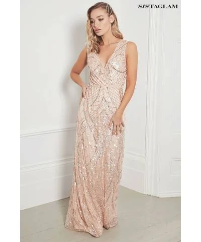 Lace - Embellished Women Dress for an Elegant and Sophisticated AppearanceEmbellished Sleeveless Maxi Dress Blush Pink Lace - Embellished Women Dress for an Elegant and Sophisticated AppearanceEmbellished Sleeveless Maxi Dress Blush Pink