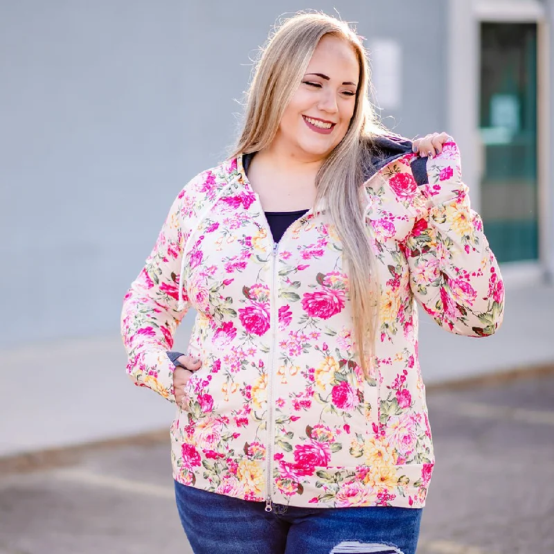 Women's hoodie with a kangaroo pocket and a pom - pom drawstring for added charmFabulously Floral Full Zip Women's hoodie with a kangaroo pocket and a pom - pom drawstring for added charmFabulously Floral Full Zip