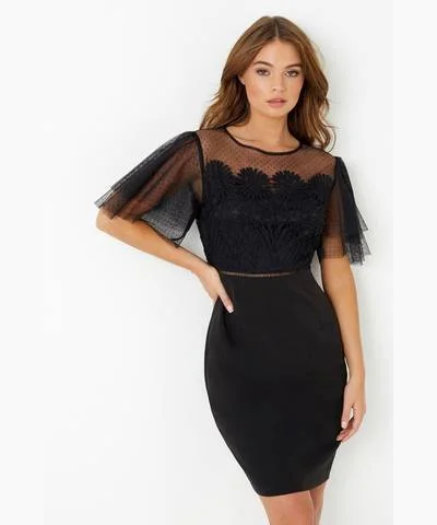Plus Size Women Dress with a Flattering A - Line Cut for Comfort and StyleFlutter Sleeve Dress Black Plus Size Women Dress with a Flattering A - Line Cut for Comfort and StyleFlutter Sleeve Dress Black