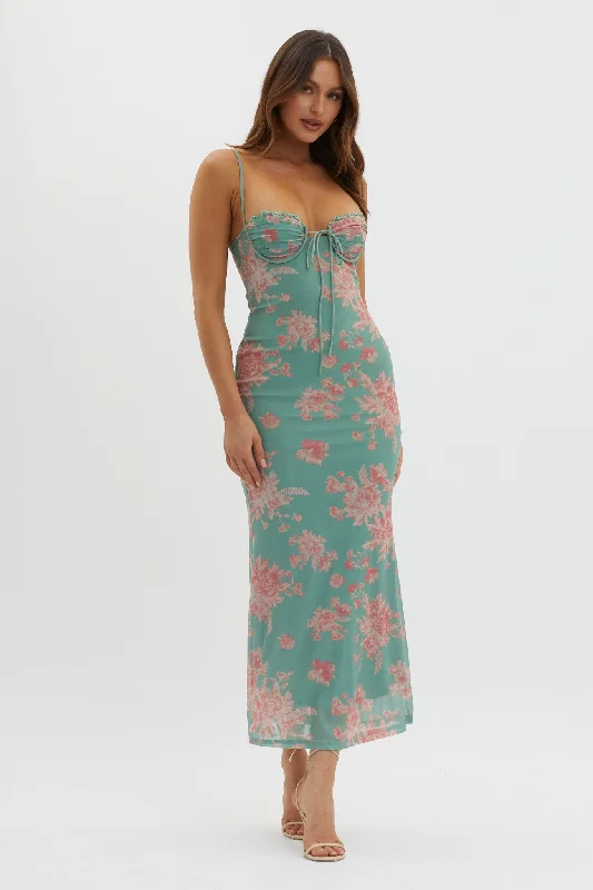 Printed Abstract Women Dress for a Modern and Artistic AppealFortune Lace Trim Mesh Midi Dress Green Printed Abstract Women Dress for a Modern and Artistic AppealFortune Lace Trim Mesh Midi Dress Green