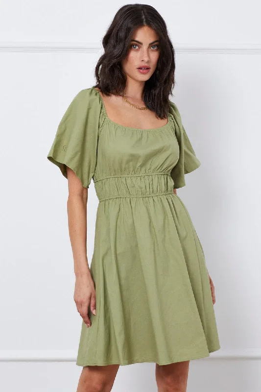Strapless Women Dress with a Built - in Bra for Comfort and SupportGreen Mini Dress Short Sleeve Square Neck Strapless Women Dress with a Built - in Bra for Comfort and SupportGreen Mini Dress Short Sleeve Square Neck