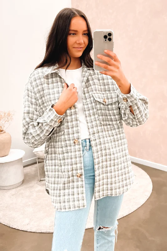 Women's cropped leather jackets with a fringe detail for a western - inspired outfitJemma Shacket Grey Check Women's cropped leather jackets with a fringe detail for a western - inspired outfitJemma Shacket Grey Check