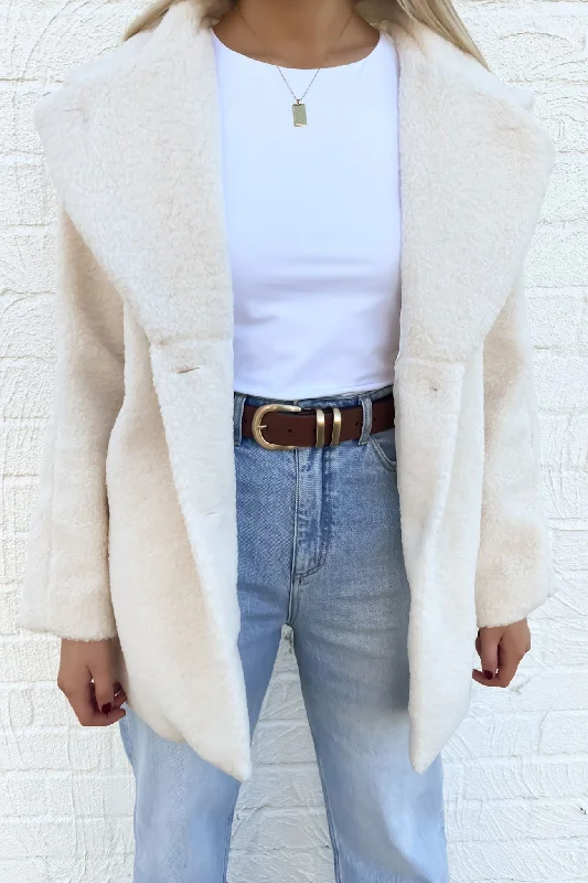 Women's military - style jackets with epaulets for a tough and fashionable appearanceJessie Teddy Coat Cream Women's military - style jackets with epaulets for a tough and fashionable appearanceJessie Teddy Coat Cream