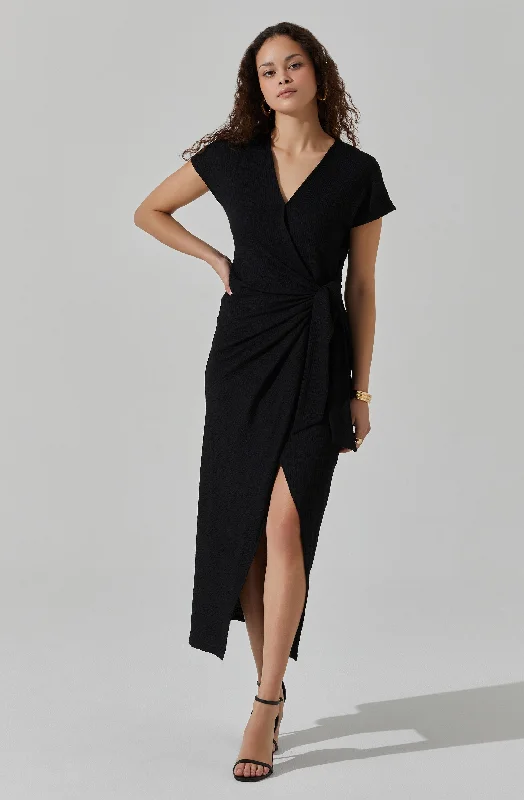 Pleated Women Dress with a Timeless and Elegant TextureKnit Wrap Midi Dress