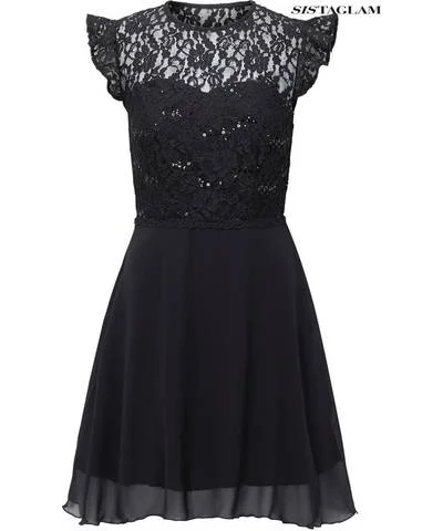 Pleated Women Dress with a Timeless and Elegant TextureLace Frill Sleeve Boucle Skater Dress Pleated Women Dress with a Timeless and Elegant TextureLace Frill Sleeve Boucle Skater Dress