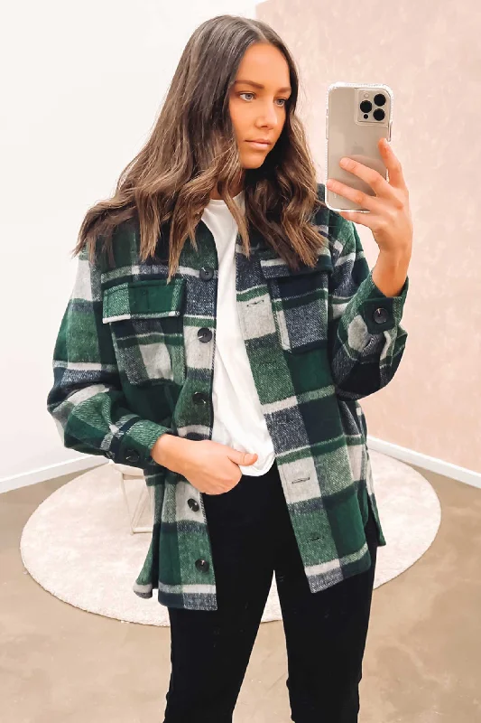 Women's long - line cardigan jackets in a soft knit for a cozy and elegant lookLibbie Shacket Emerald