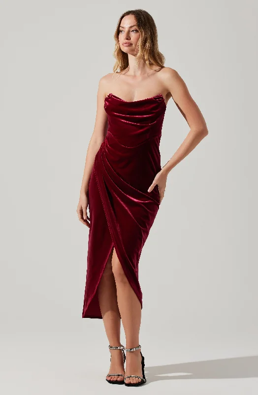 Sheath Women Dress with a Tailored Fit for a Professional LookMeghan Velvet Draped Midi Dress Sheath Women Dress with a Tailored Fit for a Professional LookMeghan Velvet Draped Midi Dress