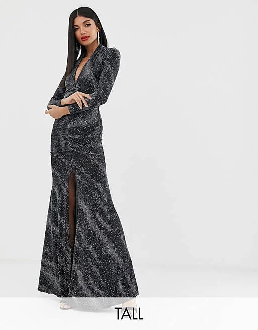 Wrap - Style Women Dress with Adjustable Fit for All Body TypesMetallic Plunge Maxi Dress Wrap - Style Women Dress with Adjustable Fit for All Body TypesMetallic Plunge Maxi Dress