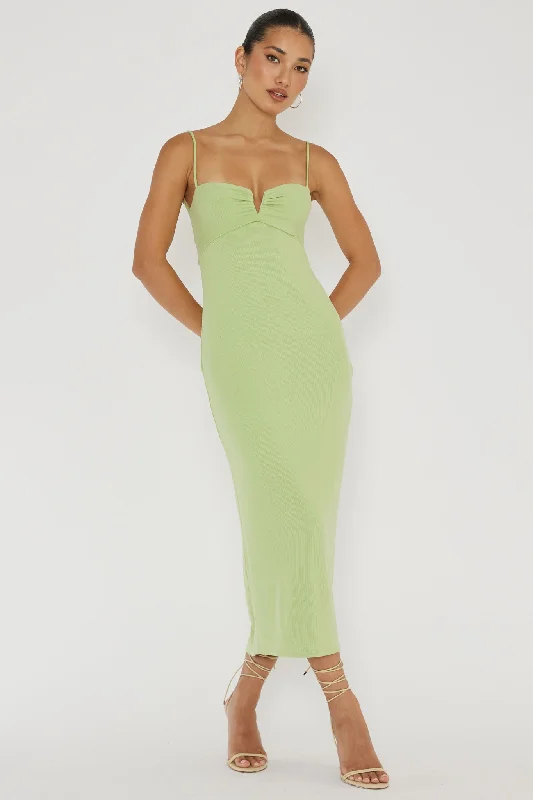 Backless Women Dress for a Sexy and Alluring Look at Evening EventsNamrata Twist Back Ribbed Midi Dress Matcha Backless Women Dress for a Sexy and Alluring Look at Evening EventsNamrata Twist Back Ribbed Midi Dress Matcha