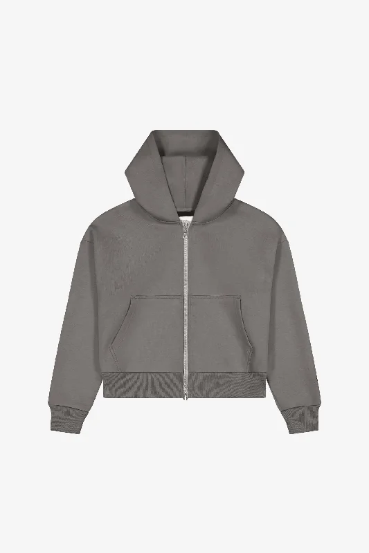 Women's zip - front sweatshirt with contrast stitching for a sporty aestheticNOTHING ZIP HOODIE | CONCRETE Women's zip - front sweatshirt with contrast stitching for a sporty aestheticNOTHING ZIP HOODIE | CONCRETE