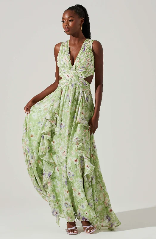 Pleated Women Dress with a Timeless and Elegant TextureNoya Floral Cutout Maxi Dress Pleated Women Dress with a Timeless and Elegant TextureNoya Floral Cutout Maxi Dress