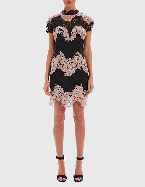 Shift Women Dress with a Simple and Classic Design for Everyday WearNude And Black Lace Mini Dress