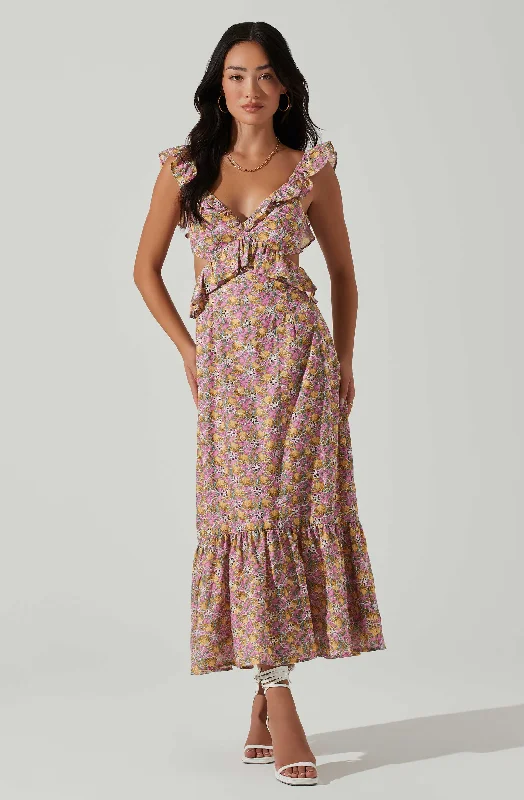 Long - Sleeve Women Dress in Velvet for a Luxurious Winter LookOlivette Floral Ruffle Midi Dress