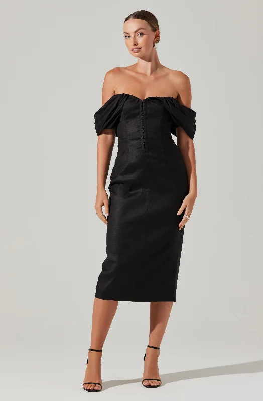 Ball Gown Women Dress with a Full Skirt for a Princess - like LookOpal Off-Shoulder Midi Dress Ball Gown Women Dress with a Full Skirt for a Princess - like LookOpal Off-Shoulder Midi Dress