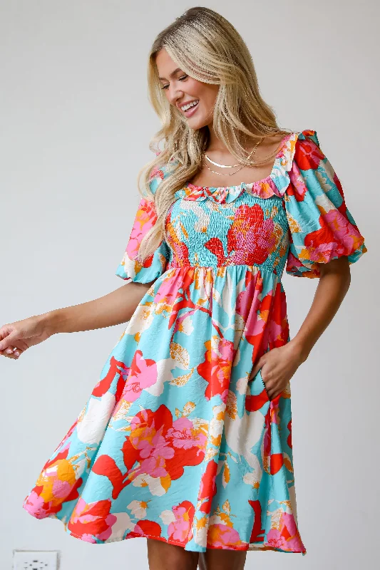 Empire Waist Women Dress to Accentuate the Bust and Conceal the WaistFINAL SALE - Prettiest Approach Aqua Floral Mini Dress Empire Waist Women Dress to Accentuate the Bust and Conceal the WaistFINAL SALE - Prettiest Approach Aqua Floral Mini Dress