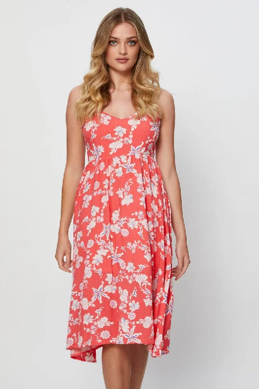 Ball Gown Women Dress with a Full Skirt for a Princess - like LookPrint Midi Dress Sleeveless Square Neck Ball Gown Women Dress with a Full Skirt for a Princess - like LookPrint Midi Dress Sleeveless Square Neck