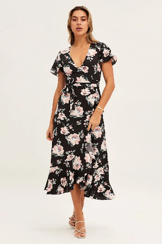 Long - Sleeve Women Dress in Velvet for a Luxurious Winter LookPrint Wrap Midi Dress Long - Sleeve Women Dress in Velvet for a Luxurious Winter LookPrint Wrap Midi Dress