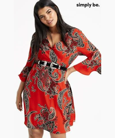 Wrap - Style Women Dress with Adjustable Fit for All Body TypesRed Paisley Print Wrap Dress Wrap - Style Women Dress with Adjustable Fit for All Body TypesRed Paisley Print Wrap Dress