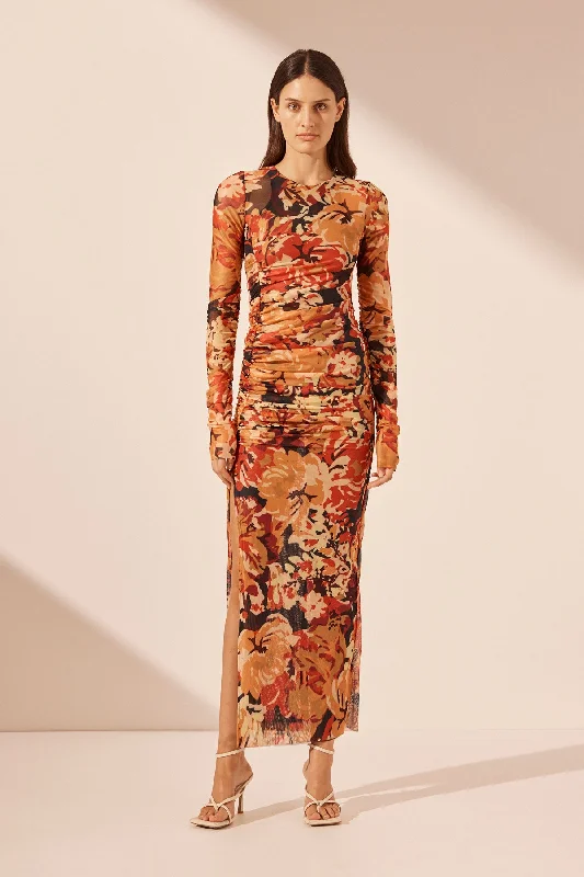 Halter Neck Women Dress to Show Off the Shoulders and NecklineRUBI LONG SLEEVE GATHERED MIDI DRESS Halter Neck Women Dress to Show Off the Shoulders and NecklineRUBI LONG SLEEVE GATHERED MIDI DRESS
