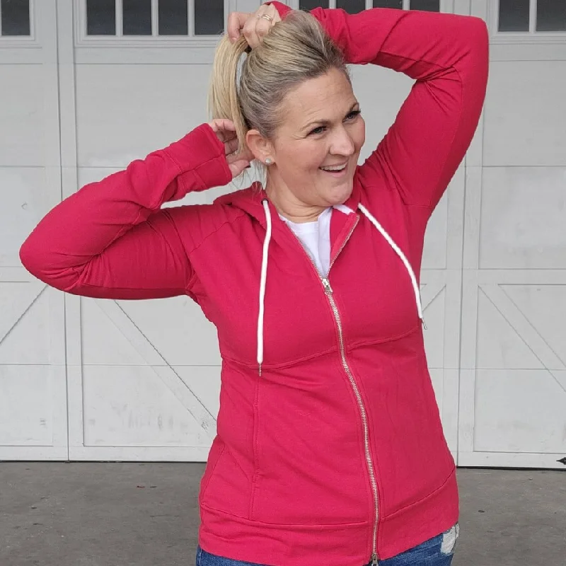 Women's oversized cropped hoodie with drawstrings for a trendy lookRuby Red Full Zip Hoodie Women's oversized cropped hoodie with drawstrings for a trendy lookRuby Red Full Zip Hoodie