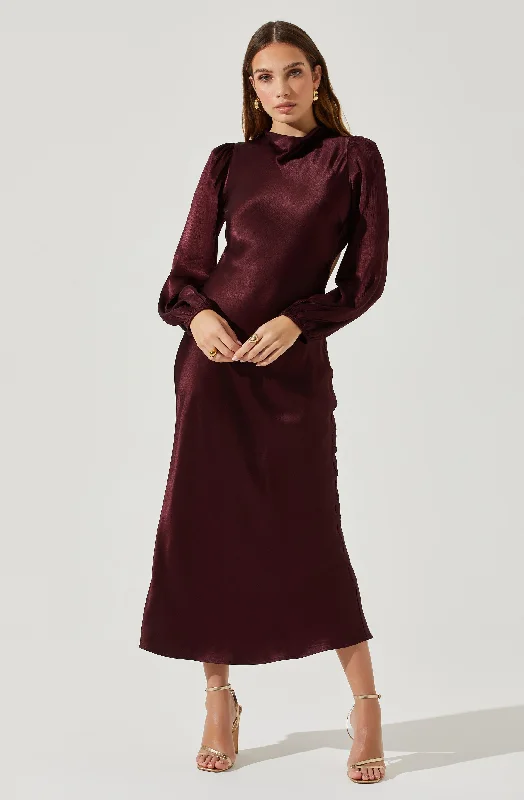 Backless Women Dress for a Sexy and Alluring Look at Evening EventsSamara Satin Cutout Long Sleeve Midi Dress