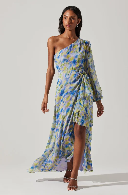 Ruffled Women Dress with Multiple Layers for a Playful and Girly StyleSandersonia One Shoulder Maxi Dress