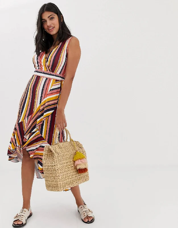 Sleeveless Women Dress in Bright Colors for Summer PartiesStripe Midi Dress